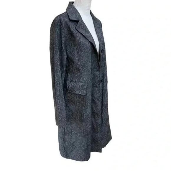 Vintage 1980s-90s Black & Gray Snake-Reptile Print Trench Coat - Picture 4 of 11